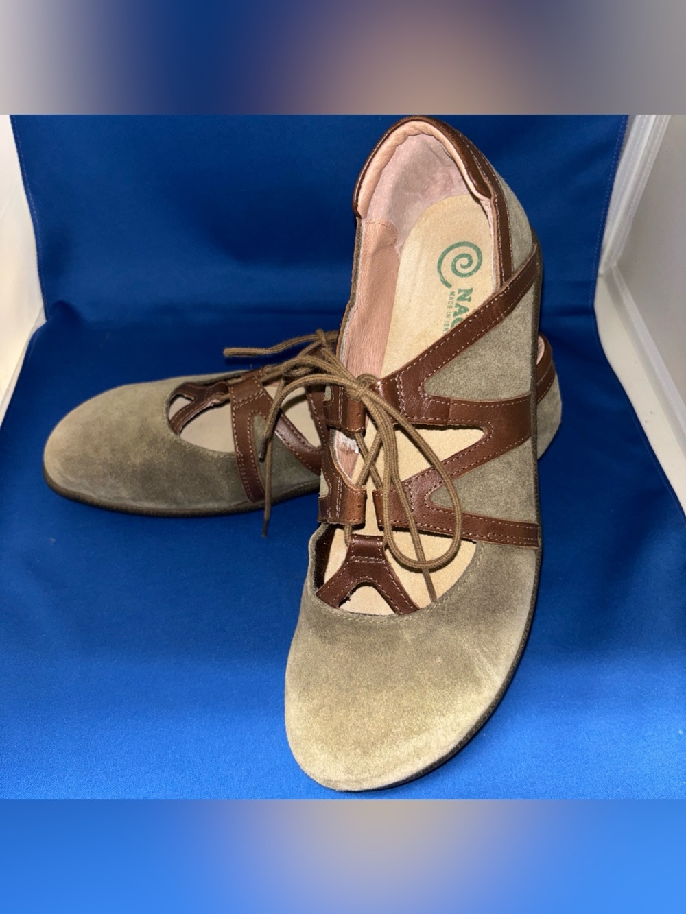 Naot Timu Sandal Loafers Olive Suede Leather Comfort Walking Womens 9 40 EUC